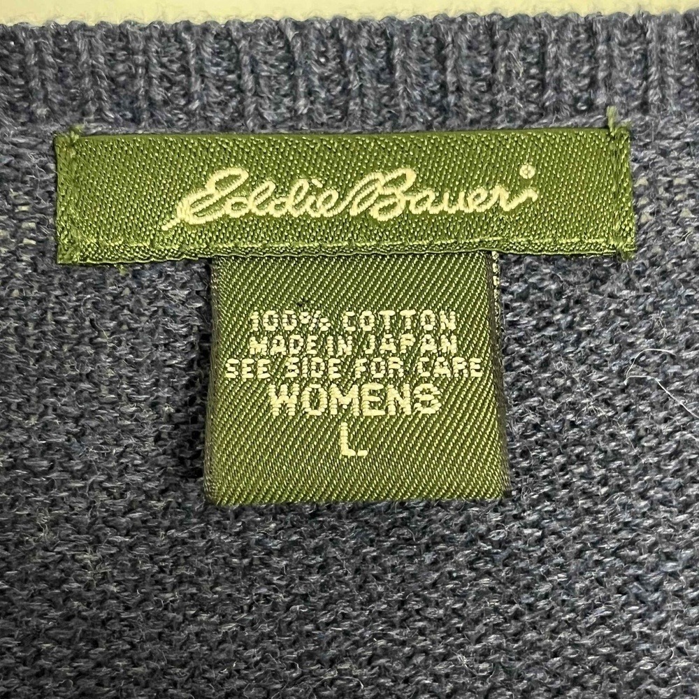 VTG Cottagecore Floral Embroidered Cotton Cardigan Eddie Bauer L Navy Blue Japan - Picture 5 of 10